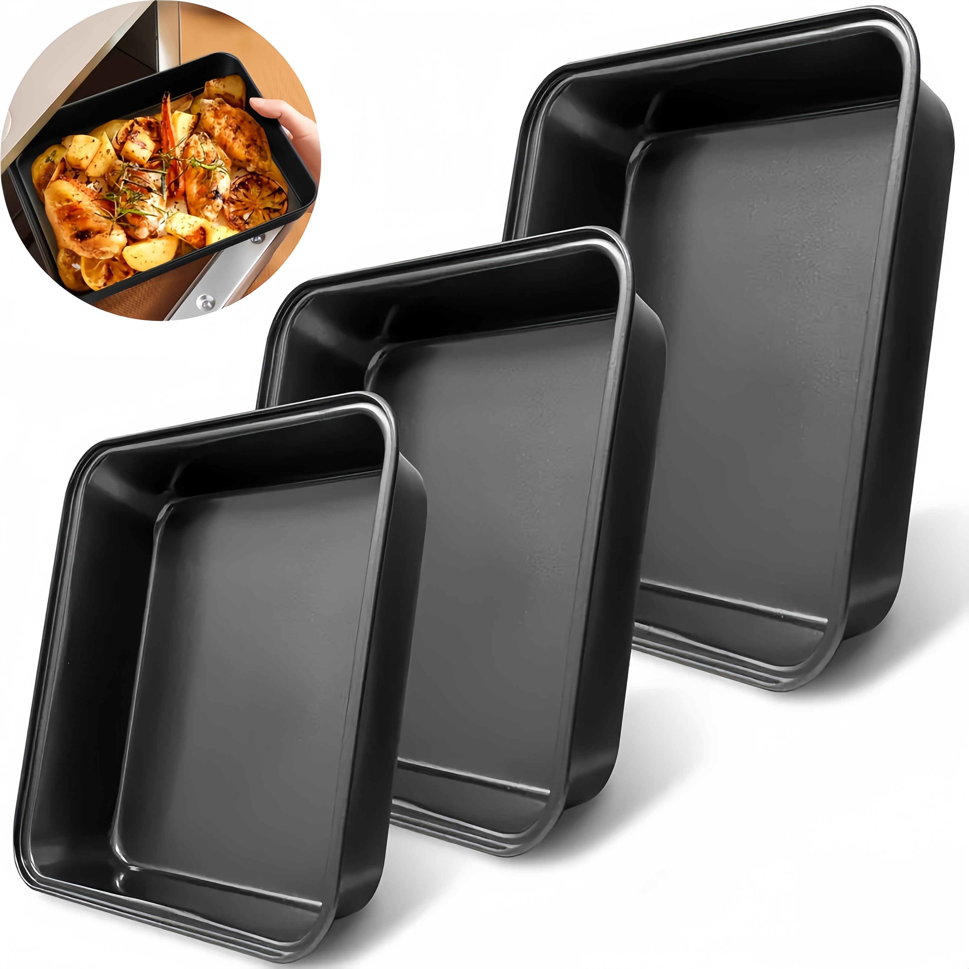 Bandeja de Horneado de Acero al Carbono Resistente - Apta para Horno, Freidora de Aire y Lavavajillas - Antiadherente y Antioxidante - Bandeja Rectangular para Galletas, Pizza y Asados - Fácil Limpieza - Gran Capacidad para Cocinas Domésticas y Comercial