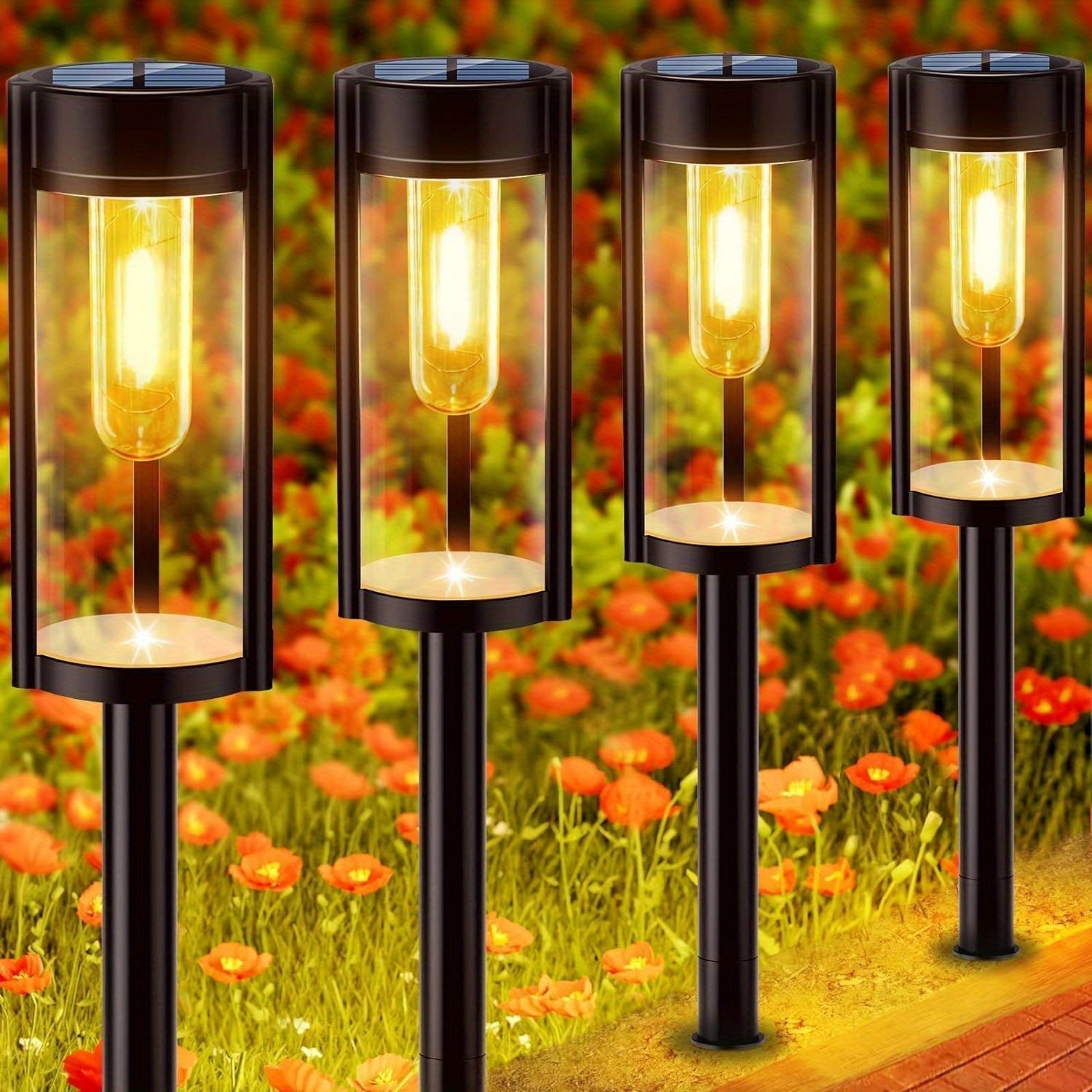 Luces solares para exteriores LED, lámpara de filamento redonda, adecuadas para patio, jardín, sendero, iluminación de paisaje, luces decorativas, luces de césped, luces con enchufe, decoraciones de Halloween, Navidad y fiestas 2/4/6 piezas