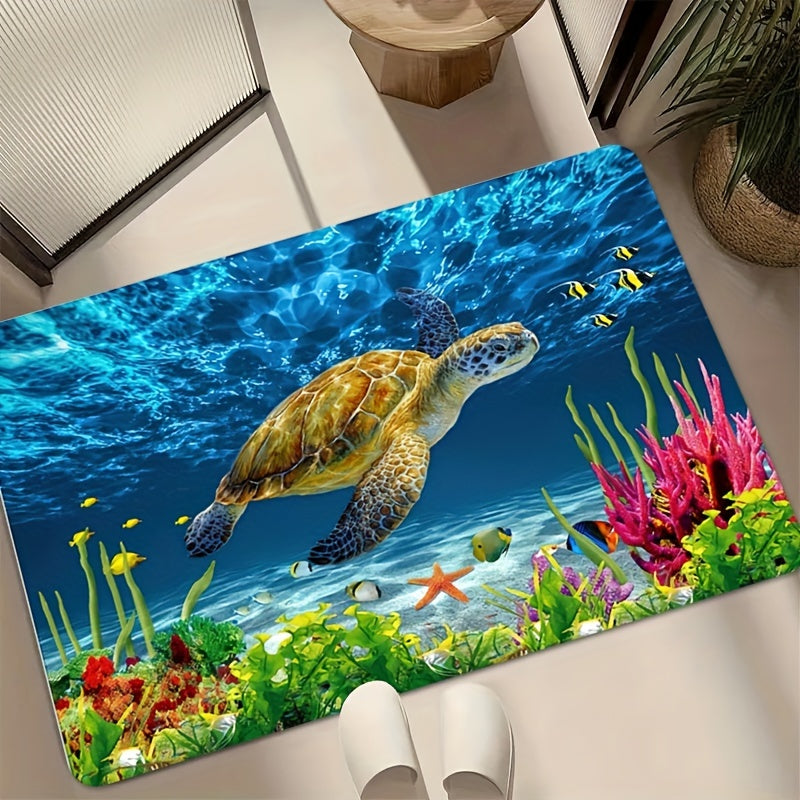 1pc Alfombra De Piso Con Patrón De Tortuga Marina, Suave Y Antideslizante, Divertida Alfombra De Baño, Alfombra Absorbente Para El Hogar, Sala De Estar Y Baño, Decoración Del Hogar