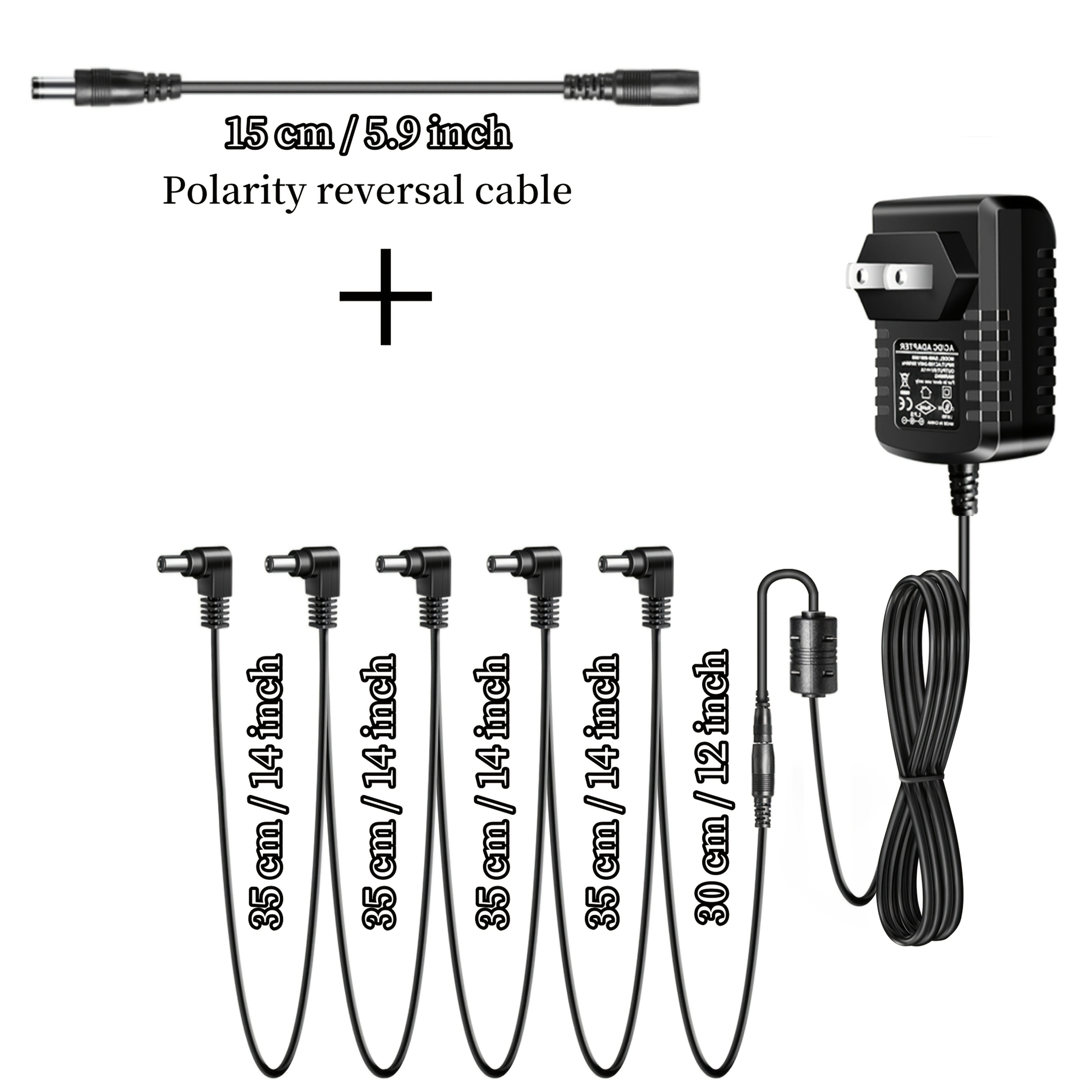 Adaptador de corriente para pedales de guitarra con cable divisor 1 a 3/5/8 salidas - 9V DC, 1A/2A, bajo ruido, cuerpo de ABS, color negro, para presentaciones en vivo y teclados electrónicos, fuente de alimentación para pedales de guitarra | Diseño comp