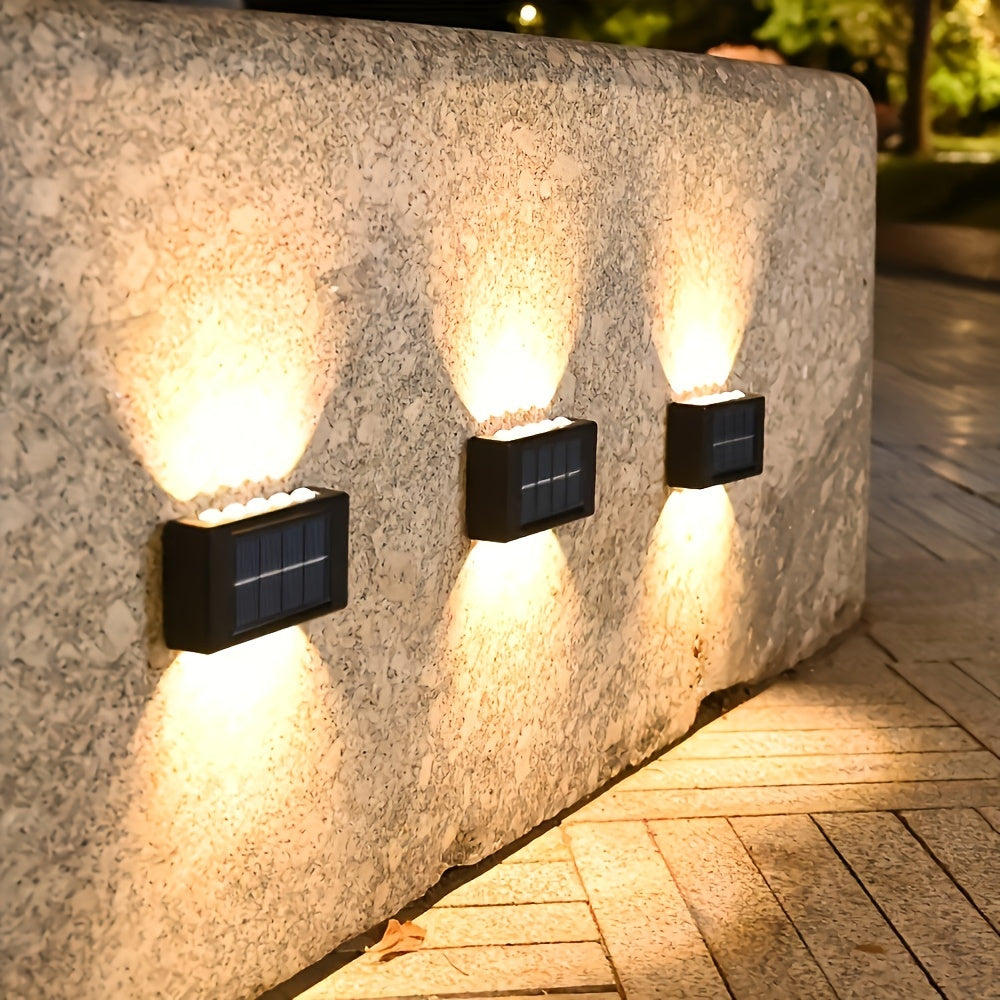 4 o 6 luces solares para pared, 8 LED, iluminación decorativa para jardín, patio o villa, montaje semiempotrado, material plástico, carga solar, batería de níquel de 600 mAh, sin control remoto, incluye hardware de instalación