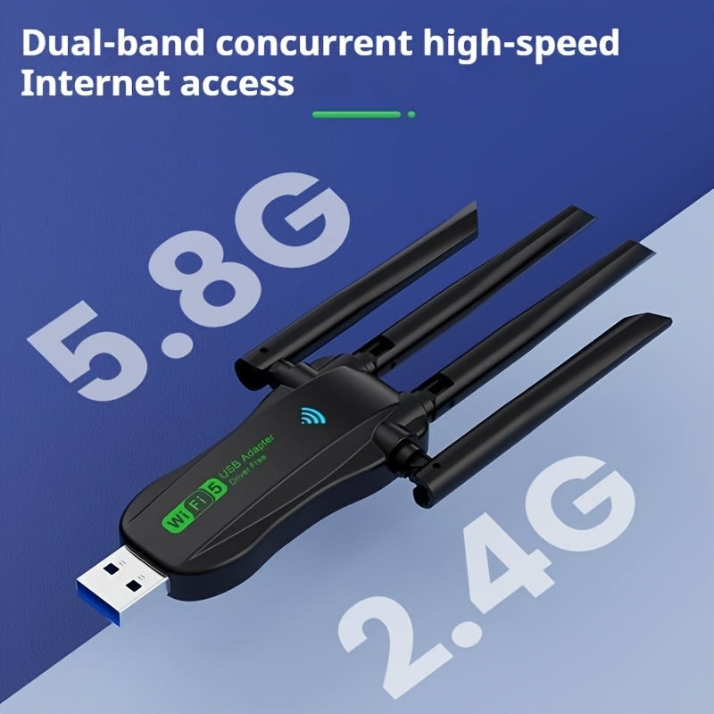 Adaptador sin varillas USB WiFi de Doble Banda 1300Mbps 5.8G/2.4G - Sin Necesidad de Controladores, Conectar y Listo, Alta Velocidad Simultánea en Doble Banda, Conexión Estable sin Interferencias con Ruteadores/Módemos Wi-Fi para PC Portátil/Escritorio,