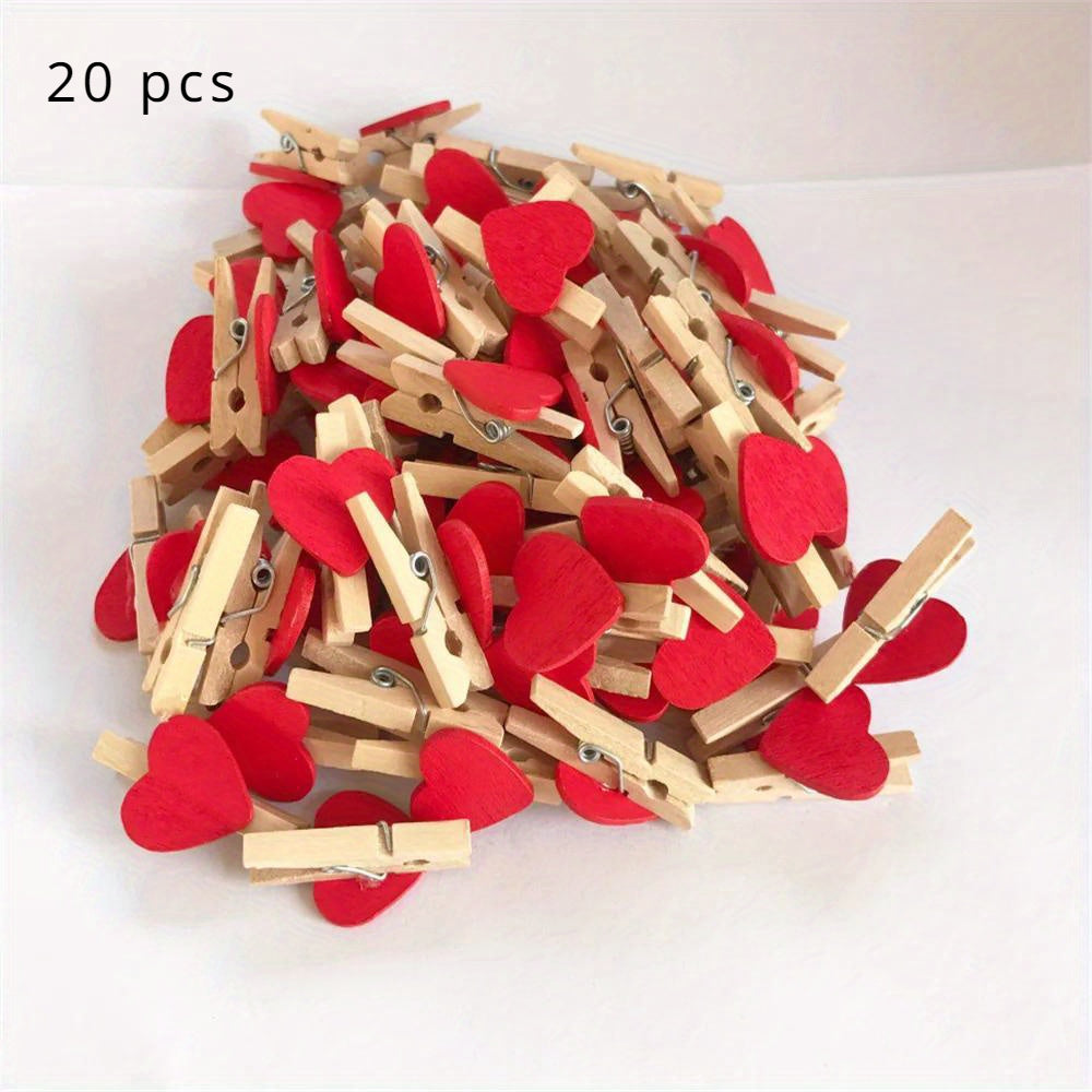 20 unidades de Clips de madera natural en forma de corazón - Ganchos de manualidades para decoración de bodas, detalles para fiestas, colgar fotos, ropa - Ideal para planificadores de bodas y manualidades, pinzas de ropa