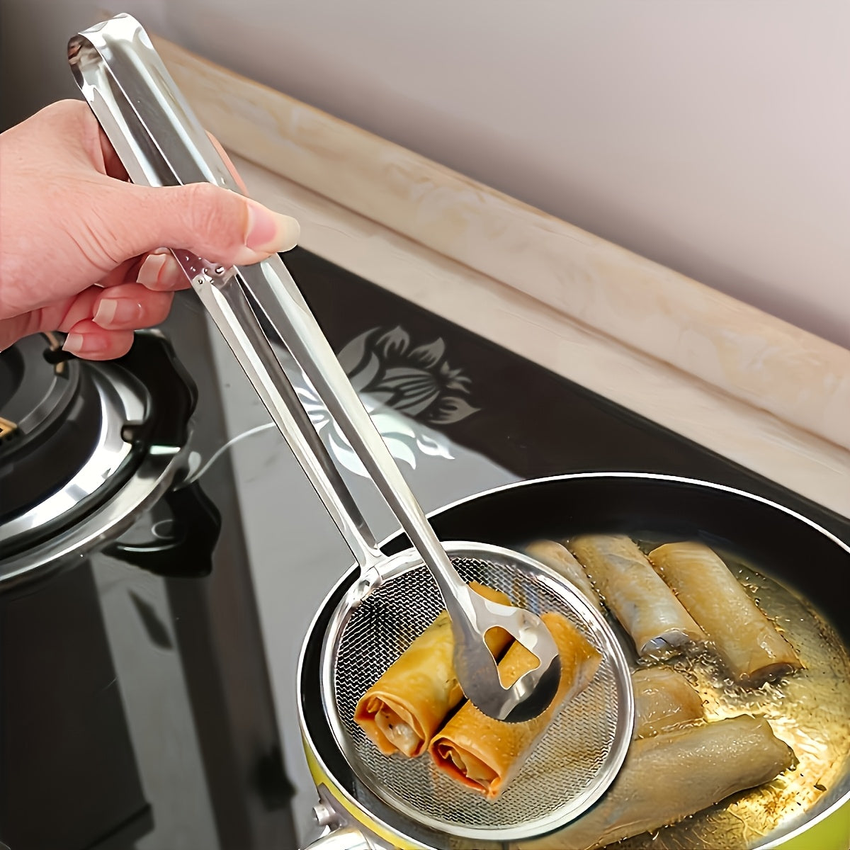 Pinzas para freír, cucharas escurridoras de alimentos, espátulas de acero inoxidable para cocina, pinzas con red filtrante, utensilios resistentes a altas temperaturas