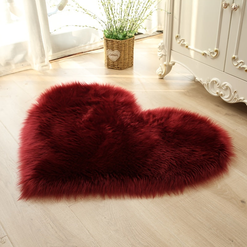 Alfombra de pelo largo en forma de corazón, 1 pieza, felpuda para sala, dormitorio o sofá, tapete mullido, 50x60 cm/19.68x23.62 pulgadas