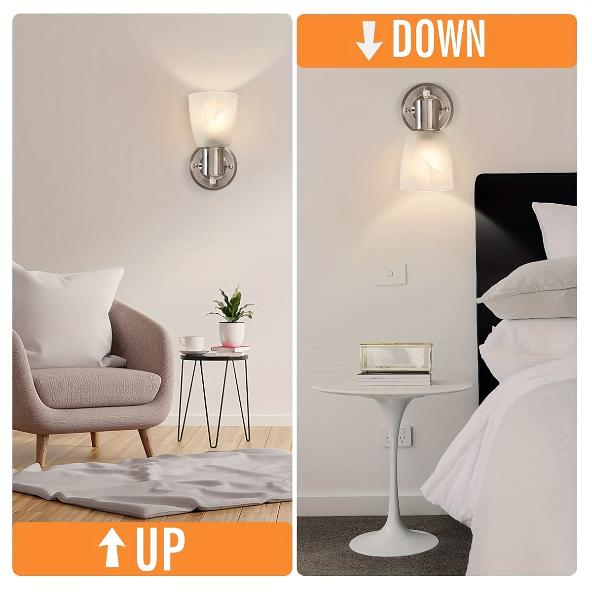 Lámpara de pared moderna para granja con interruptor giratorio - Acabado de níquel cepillado, montaje semienterrado, metal ligero y duradero, ideal para decoración de baño, dormitorio o sala de estar, luz de pared para baño, luz de pared rústica, ilumina