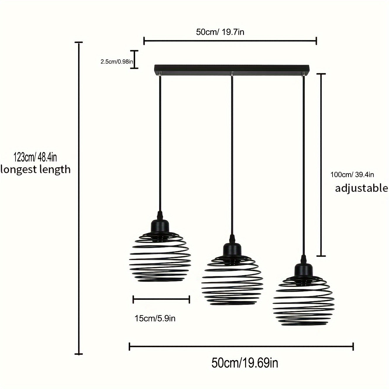 Lámpara colgante estilo vintage, con foco E27, estructura de metal, montaje semiempotrado, brazo ajustable, acabado en negro, ideal para comedor, sala de estar, estudio, restaurante u oficina