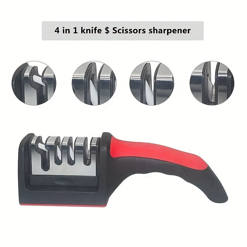 Afilar cuchillos manual de 4 etapas profesional - Herramienta portátil para afilar en la cocina, plástico duradero, no eléctrica, fácil de usar, no requiere baterías, afila cuchillos de manera eficiente, esenciales de la cocina | Afilar sencillo | Afila