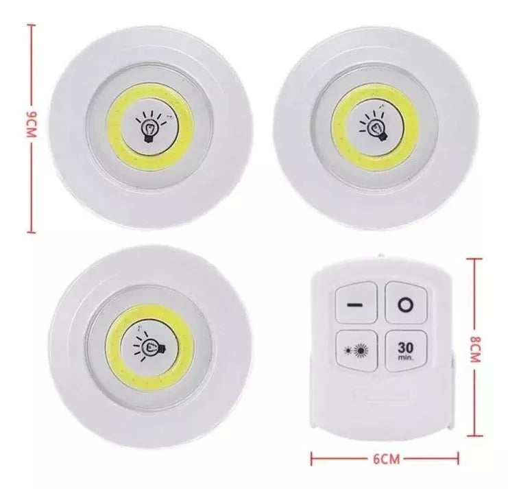 Luz Led Set X3 Lampara Adhesiva Control Remoto Color Blanco