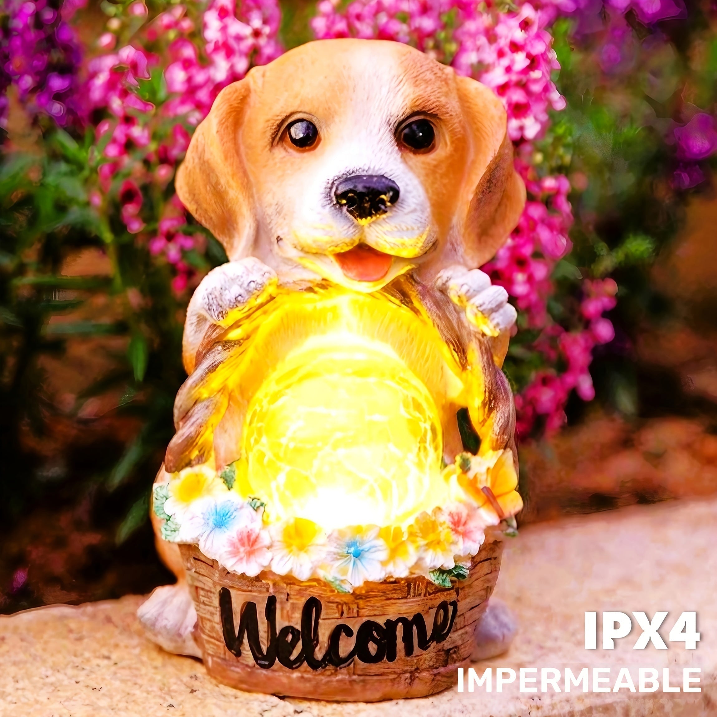 1pc Decoración De Jardín Perro Energía Solar Animal Decoración Señal De Bienvenida, Estatua Luz Nocturna, Luz De Resina Artesanal De Jardín