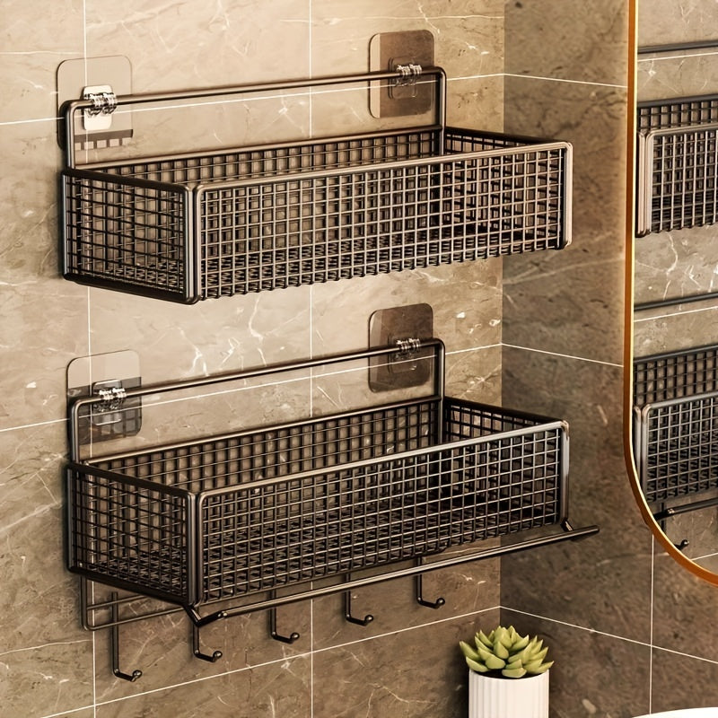 Cesta de almacenamiento de metal para montar en la pared, Organizador de estantería de baño rústico, Soporte de inodoro de tocador sin taladro, Libre de formaldehído, Accesorio de baño de metal, sin necesidad de electricidad ni batería para el baño