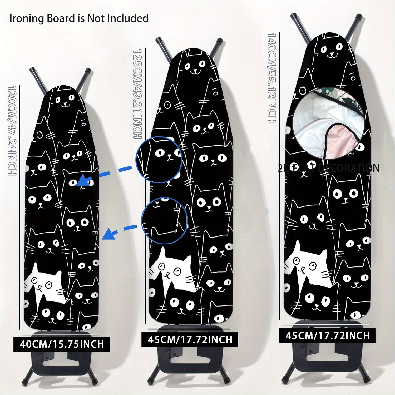 1 Funda de Tabla de Planchar de Alta Resistencia con Diseño de Gato Lindo - Tamaño Completo, Bordes Elásticos y Lavable a Máquina para Accesorios de Lavandería (Tabla no Incluida), 2D Plana