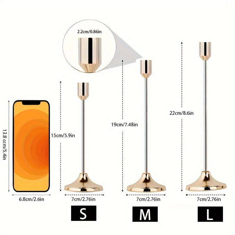 3 piezas de elegantes candelabros de metal, acabado dorado y oro rosa, decoración multiocasión para mesa festiva - Perfecto para Navidad, Halloween, Pascua, Hanukkah, Acción de Gracias, bodas, banquetes, fiestas, decoración del hogar y hoteles, duradero,