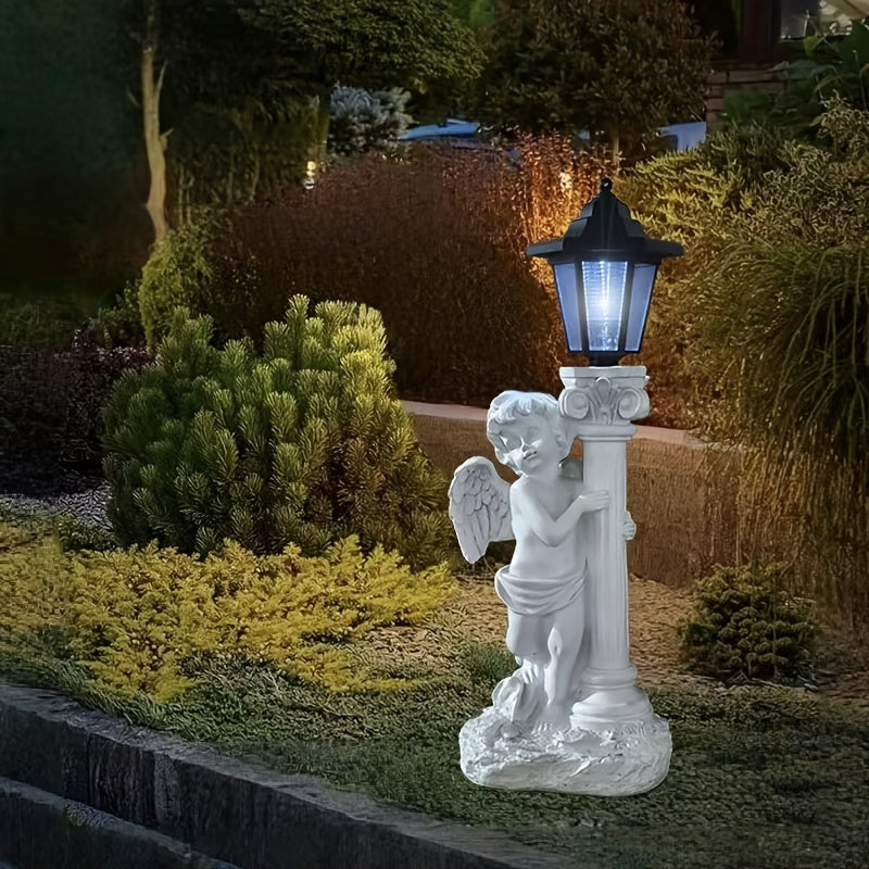 Luz de escultura solar ángel - Estatua de jardín de resina con diseño de columna romana, iluminación decorativa para caminos, patios y patios, perfecta para Navidad, Día de San Valentín y regalos románticos, luces de hadas para iluminación al aire libre.