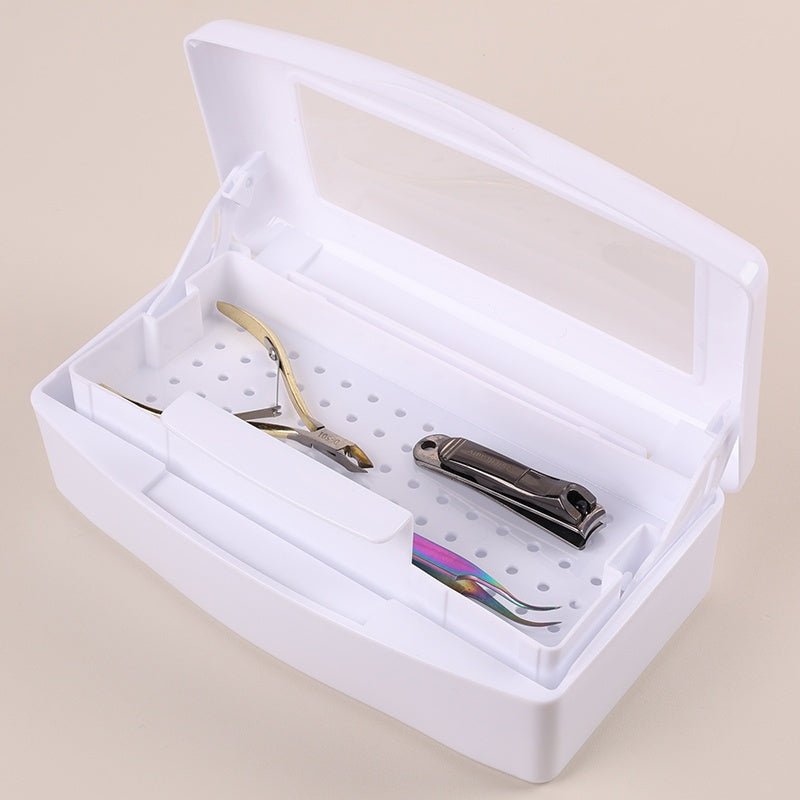 1 caja de esterilización de herramientas de uñas con compartimentos para limpieza y almacenamiento, ideal para uso en salones | Diseño minimalista | Cierre seguro, perfecto para salones de peluquería, estaciones de pedicura, técnicos de uñas y soluciones