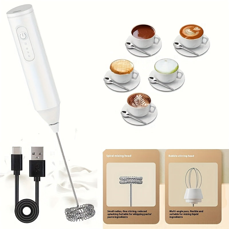 Batidora manual inalámbrica recargable USB 2 en 1, 3 velocidades, para batir huevos - Herramienta eléctrica de cocina portátil para hornear, cocinar, batir crema, espumar leche - Diseño compacto, fácil de limpiar, con batería, color blanco, esenciales pa