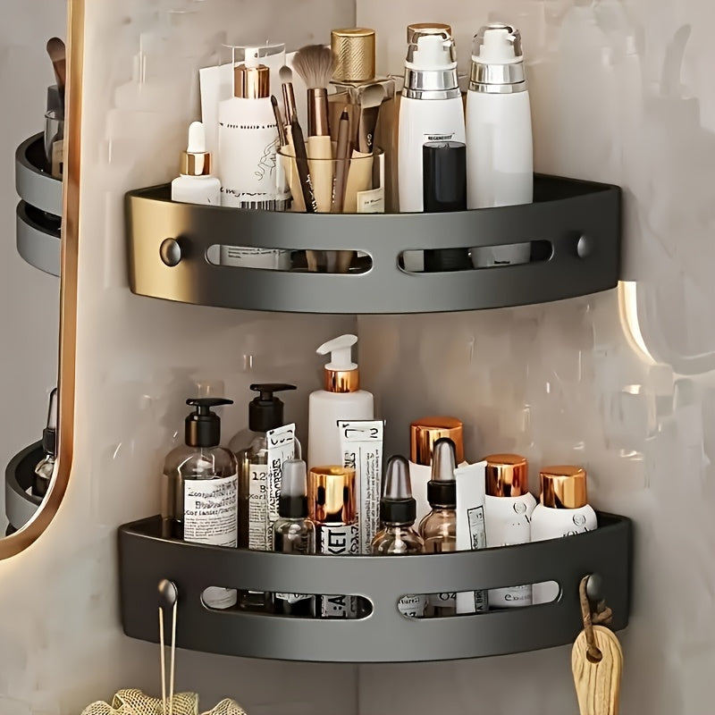 2 piezas de estantes de ducha de esquina adhesivos sin taladrar - Organizador de pared para champú, jabón y artículos de tocador, estante de almacenamiento de baño que ahorra espacio con acabado negro elegante, soporte de artículos de tocador, estética m