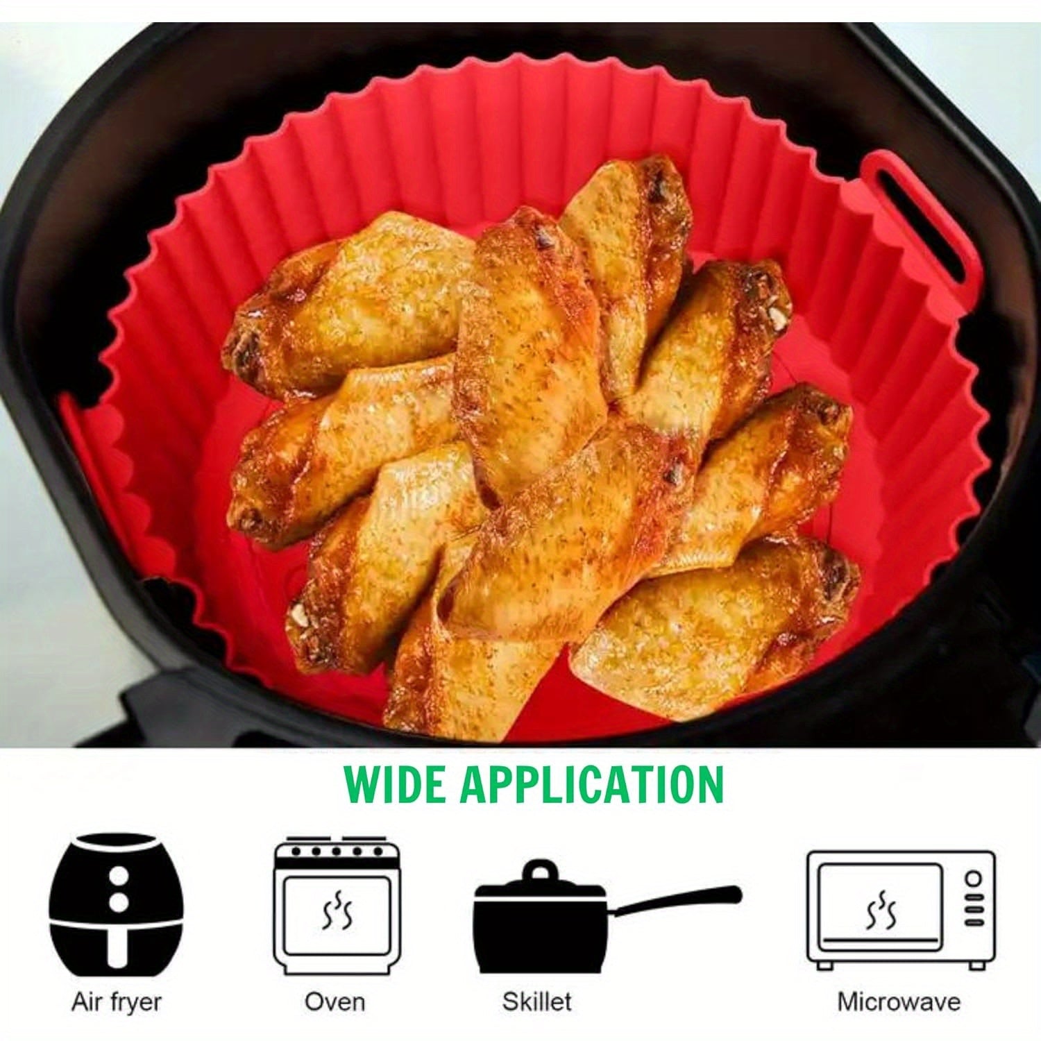 Pack de 2 Forros Rojos para Freidora de Aire - Papel de Horno Reutilizable, Resistente al Calor hasta 446°F, Antiadherentes con Asas para Fácil Limpieza, Libre de BPA, Compatible con Freidoras de 3-5QT, Piezas de Repuesto para Cocina, Asas Easyinsert