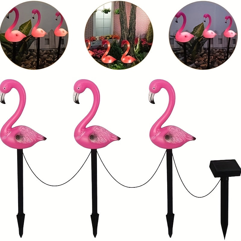 3 piezas de luces solares de flamenco para césped, IPX4 para decoración exterior de porches de jardín, regalo ideal para mejorar la atmósfera exterior para patio, patio, césped y jardín.