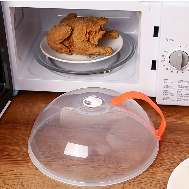 1 pieza, cubierta de microondas a prueba de salpicaduras, tapa de olla de vidrio transparente con mango blanco, ideal para cocinar y calentar alimentos de manera segura, seguridad de microondas, calentamiento de alimentos | Tapón transparente | Cubierta