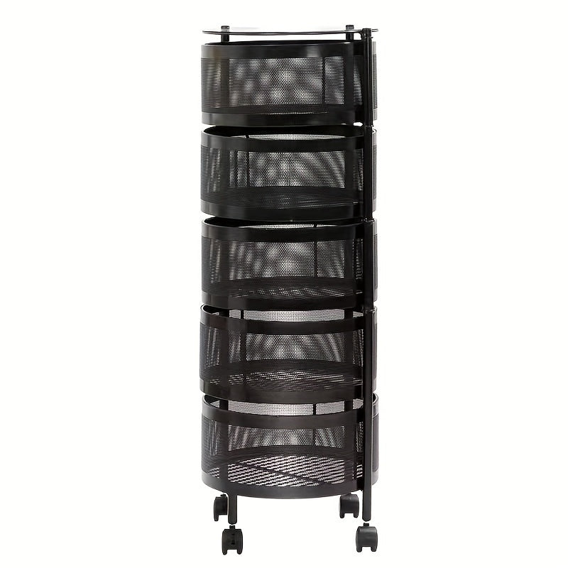 1pc Estantería clásica redonda giratoria de metal, Organizador de estantería abierta de varios niveles para cocina, Canasta de frutas y snacks autónoma, Sin energía ni batería necesaria, Construcción de metal