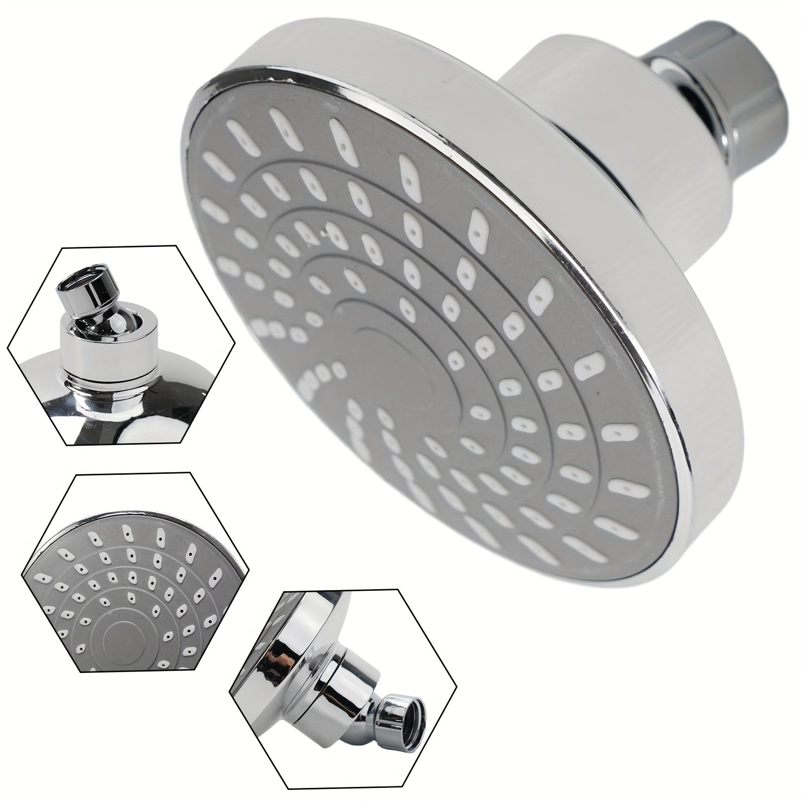 Cabezal de ducha de lluvia a alta presión con rótula giratoria ajustable, acabado en cromo, montaje en pared, fácil instalación, boquillas autolimpiantes, diámetro de 9.5 cm, material ABS, forma redonda para baños modernos, accesorios para ducha