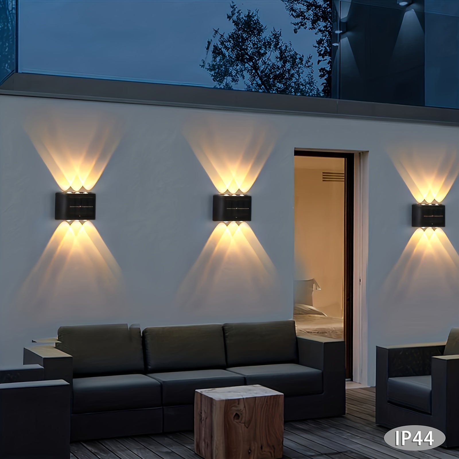 2 unidades de luces solares para paredes, iluminación para patio al aire libre para jardín, villa, paisaje, luces para paredes, cero factura de electricidad, diseño inalámbrico para paredes exteriores.