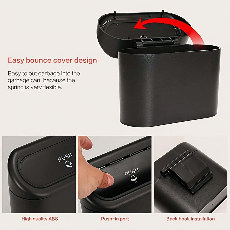 3 piezas - 1 cubo de basura + 2 rollos de bolsas de basura, caja de almacenamiento colgante para puerta lateral del coche, cubo de basura creativo mini