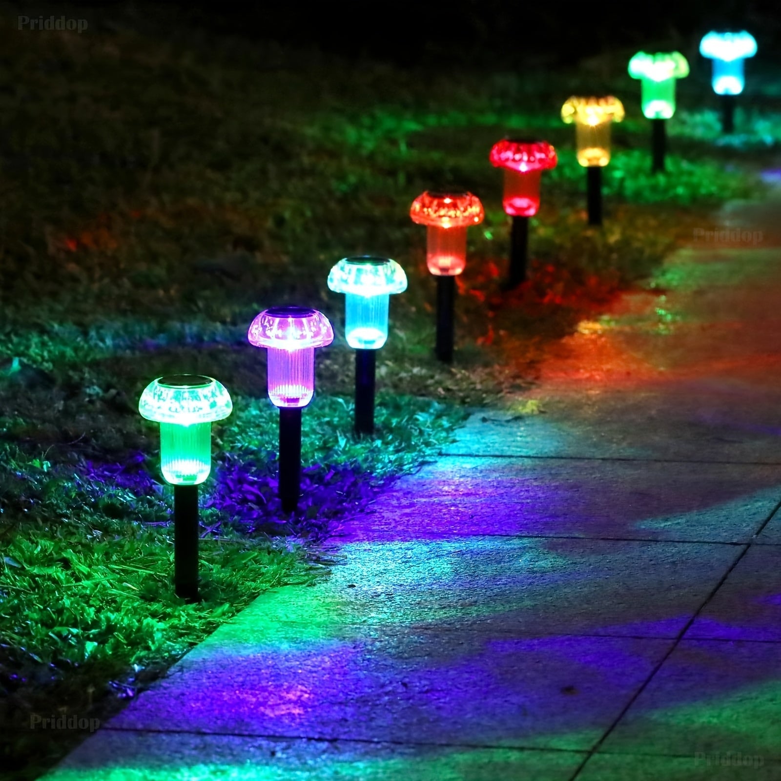 4 unidades Luces de sendero solares - Luces de jardín LED en forma de hongo coloridas, Luces de estaca impermeables para caminos, céspedes, entradas, patios traseros y paisajes, alimentadas por energía solar con batería de níquel, Iluminación exterior |