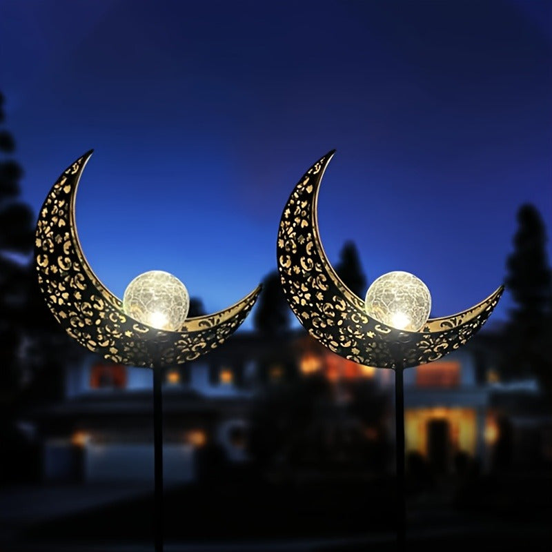 Luces Solares Decorativas para Exteriores de Luna, Adorno Metálico Impermeable y Antigolpes con Vidrio para Césped, Accesorios de Jardín, Lámpara de Iluminación Exterior Luces de Hierba IP65