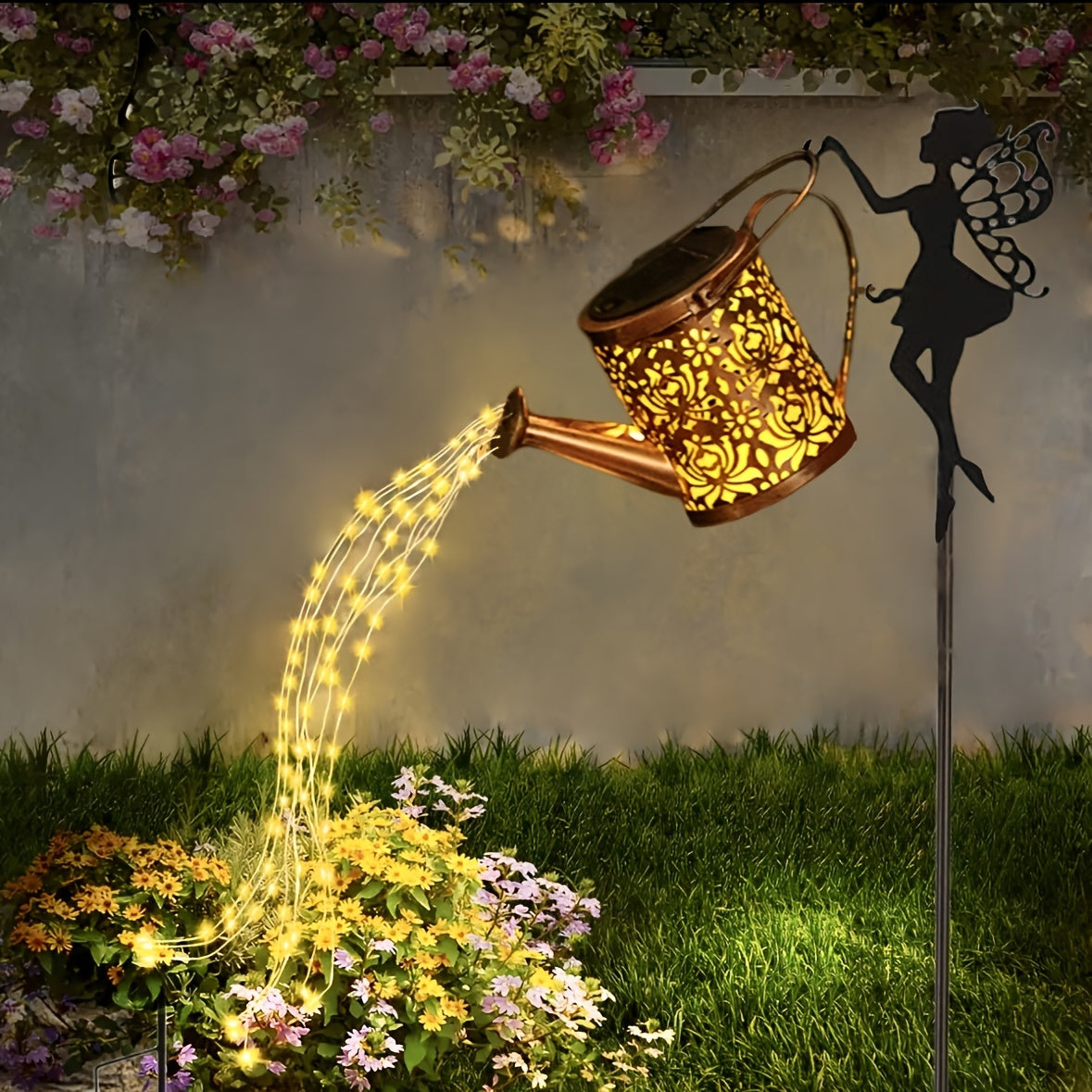 Botella de Agua Solar con Luz - Lámpara Mágica para Exteriores con Efecto de Rociador, Luz Suave y Flujo de Agua, Sensor Automático de Luz en Noche Oscura, Decoración de Cuento de Hadas para Jardín/Patio o Habitación Infantil