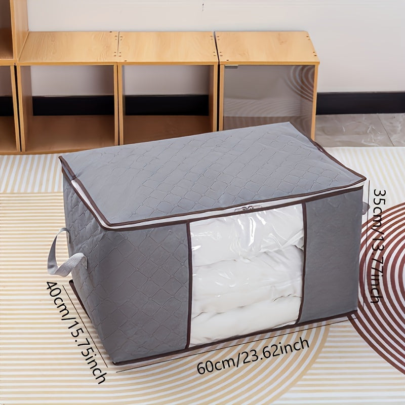 Bolsa organizadora grande para ropa, hecha de tela no tejida, con ventana transparente y cierre seguro de cremallera, protector multiusos para cobijas, edredones y ropa de temporada, almacenamiento debajo de la cama