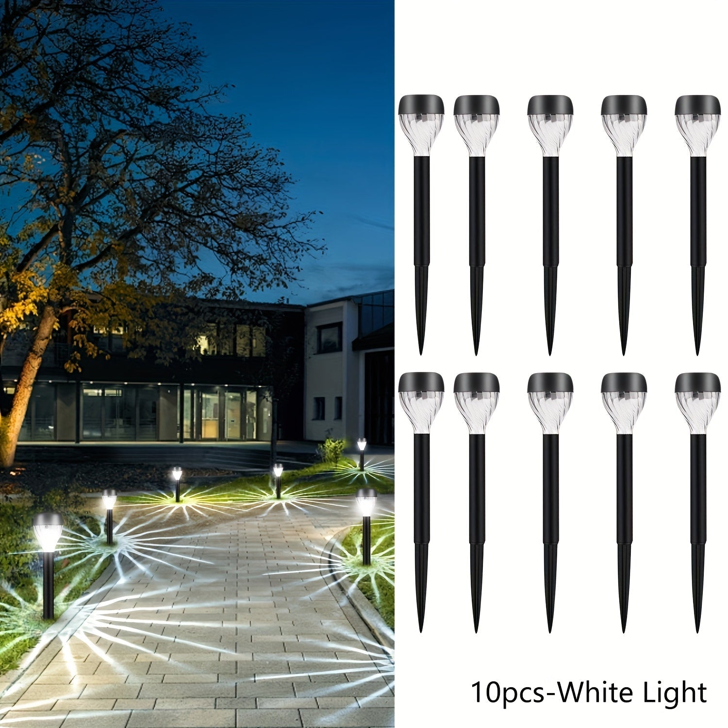 10 luces solares para jardín KOLYC, encendido/apagado automático, resistentes, plástico duradero con acabado metálico pulido y negro envejecido, instalación semienterrada fácil para caminos, jardines, patios, césped, decoración exterior, iluminación sola