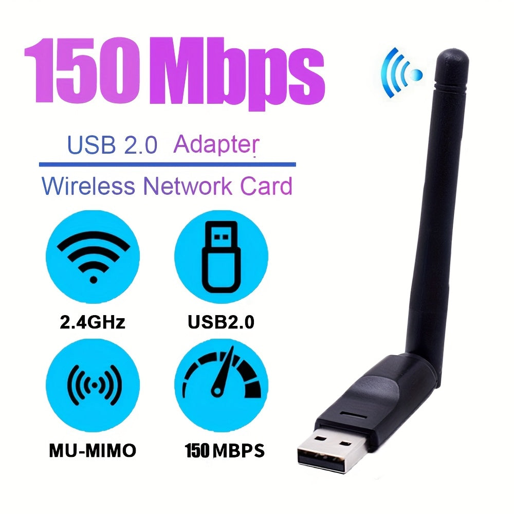 Adaptador WiFi USB Mini 150Mbps - Transmisor de red inalámbrica 2.4GHz para escritorio de PC, portátil y música de iPod - Configuración fácil, diseño compacto, ideal para tarjeta de recepción de Internet inalámbrico, configuración de escritorio | Diseño