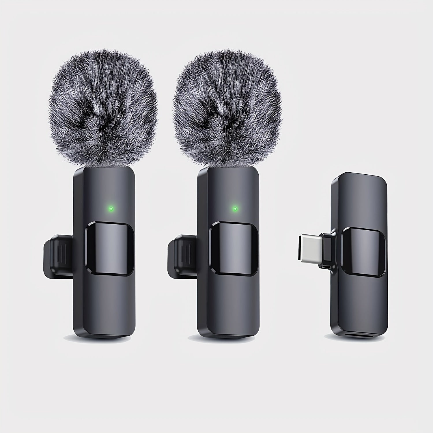 Micrófono Lavalier inalámbrico FengYang con reducción de ruido y controles integrados - Compatible con USB-C para teléfonos inteligentes, laptops, vlogging, clases en línea, podcasts - Micrófono compacto de clip con malla reductora de explosiones (negro)