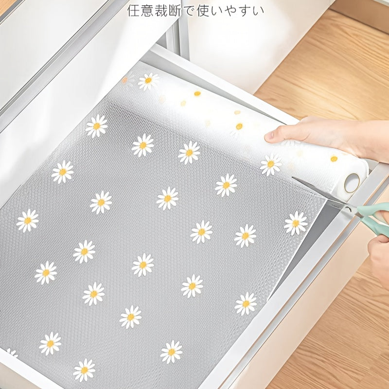 1 Rollo de forro impermeable de diseño de margarita - Fácil de limpiar, resistente al agua, aceite y deslizamiento, duradero y resistente al desgaste. Se puede cortar para ajustarlo, ideal para cocina, refrigerador, mesa y organización de cajones. Longit