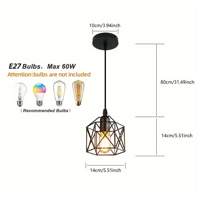 1 Luminaria colgante minimalista moderna con base de bombilla E27 - Diseño geométrico de hierro, montaje semiempotrado para comedor, pasillo, bar y más (bombilla no incluida), Luminaria moderna | Luminaria minimalista | Luminaria de hierro