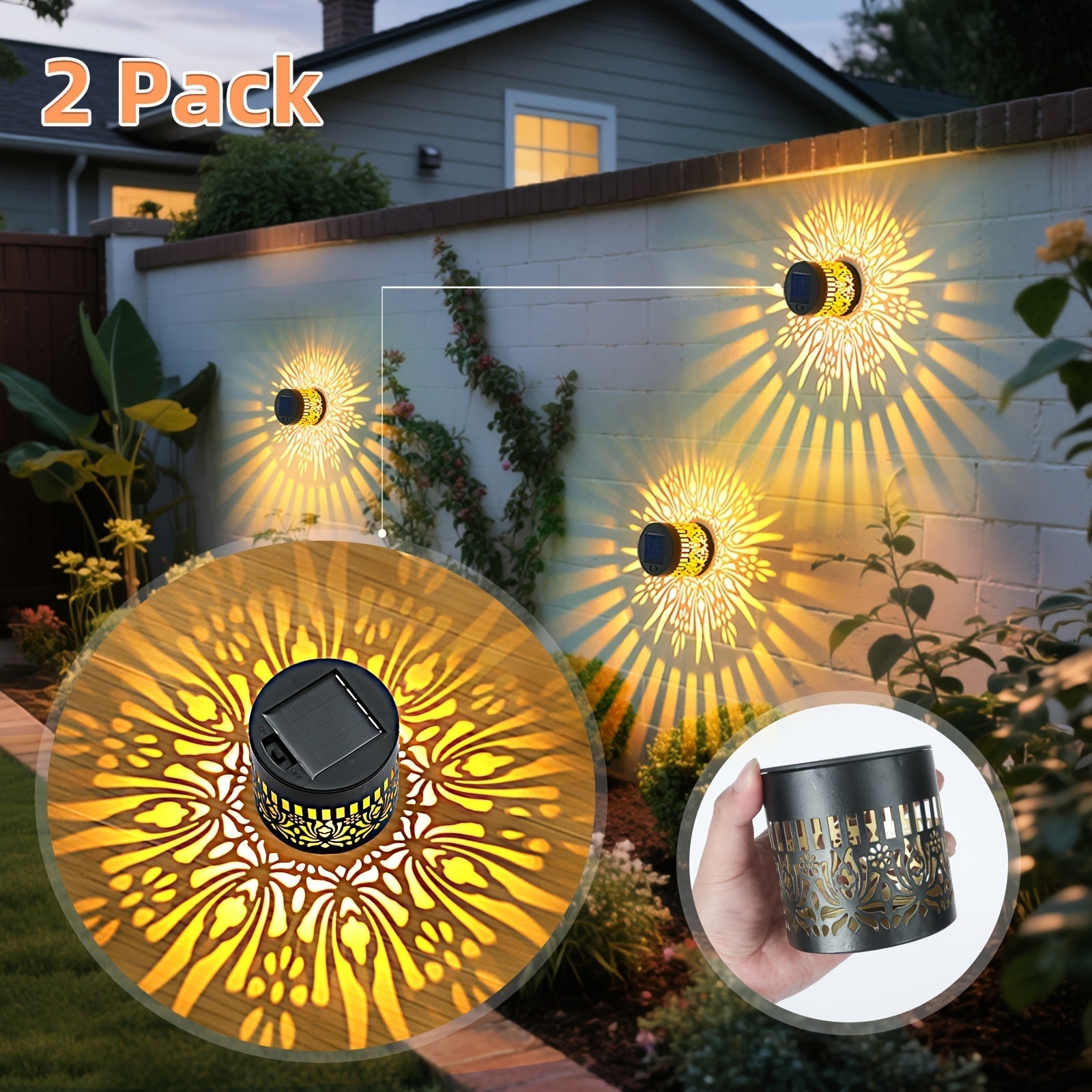 Juego de 2 Faroles Solares para Exteriores - Luces Metálicas IP65 para Paredes, Iluminación Redonda y Brillante con Encendido Automático al Anochecer, Diseño Vintage para Patio o Jardín, Ideal para Puertas y Caminos (IP65)