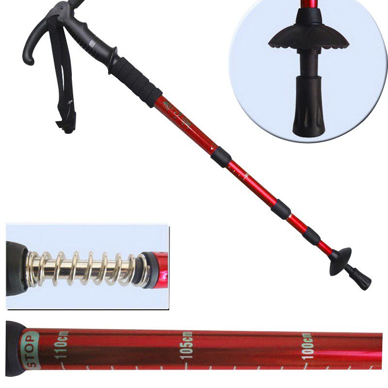 Bastón Trekking Senderismo Linterna LED Ajustable Caminata Anti Shock Choque AE-631
