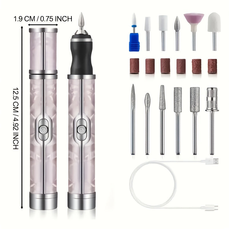 Juego de Taladro Eléctrico USB HOTU - Kit Versátil para Manicura, Pedicura y Pulido con Accesorios Múltiples, Herramientas Portátiles para Arte en Uñas, Incluye Cable de Carga USB y Batería, Accesorios para Decoración de Uñas