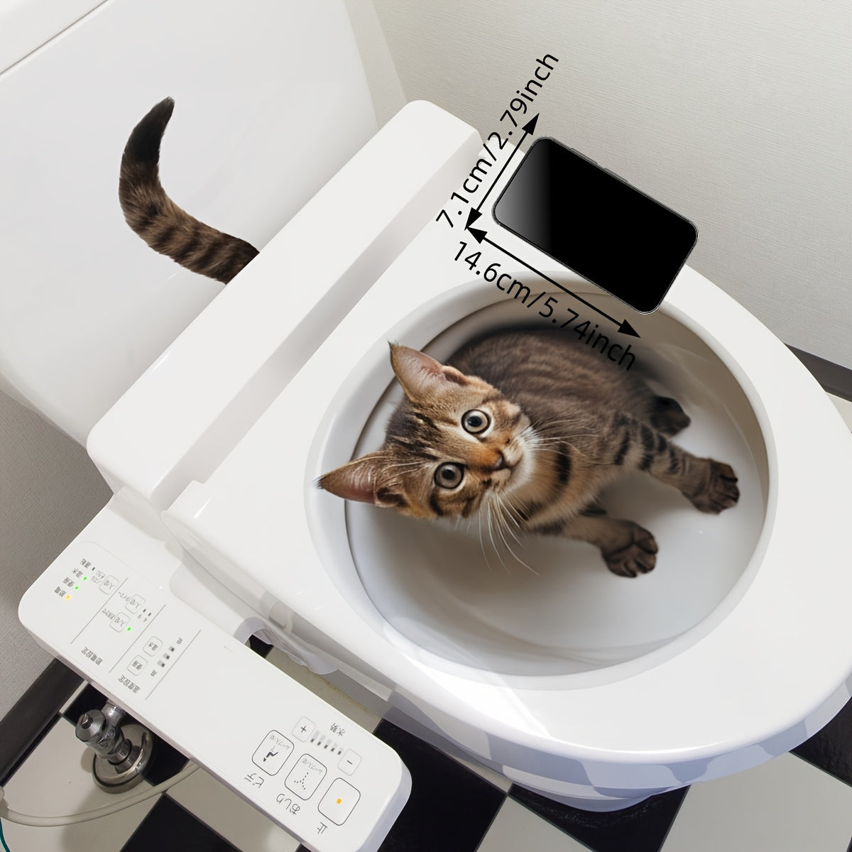 Cubierta de inodoro de gato 3D de un solo uso, estampado de animal, autoadhesivo de PVC, superficie de plástico, con decoración de baño M14555-NL