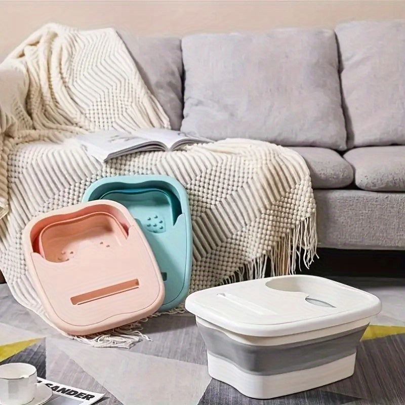 Baño de pies plegable - Diseño ergonómico portátil con tapa, material plástico duradero para viajes y uso en casa, no requiere electricidad, fácil de limpiar, estilo moderno para el cuidado de los pies, accesorio de baño elegante, incluye diseño de tapa,