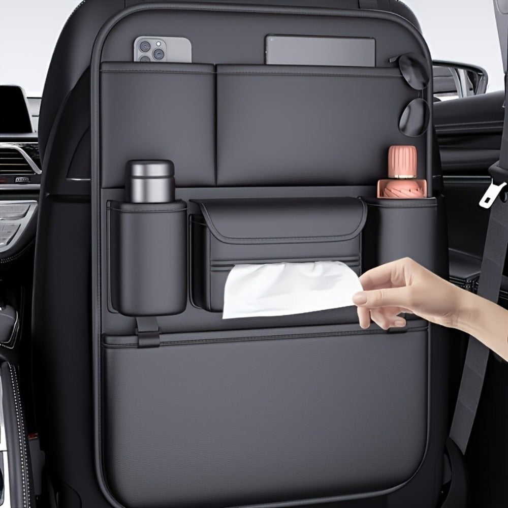 Organizador de asiento trasero de coche con diseño de asiento de cuero sintético Napapa, estante de almacenamiento de maletero con múltiples bolsillos para SUV y vehículos, accesorio interior negro elegante, regalo ideal para entusiastas de coches, soluc
