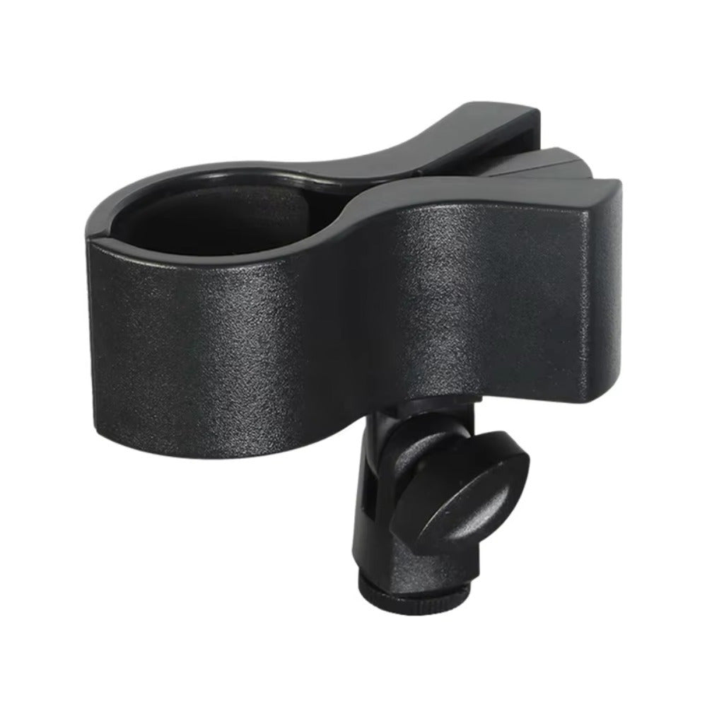 Abrazadera de Micró!fono Versátil con Adaptador - Soporte Manual Resistente y Flexible para Micrófonos de 3-6cm, Instalación Fácil, Negro