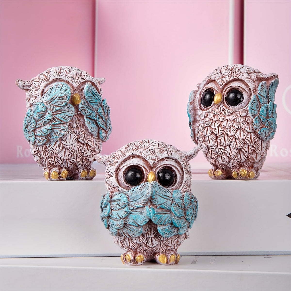 3 Piezas, Figuras Adorables De Búhos De Estilo Europeo, Artesanía De Resina, Decoración De Búhos Extravagantes Y Bonitos Para El Mueble De Vino, La Sala De Estar, El Escritorio De La Oficina, La Decoración Del Hogar