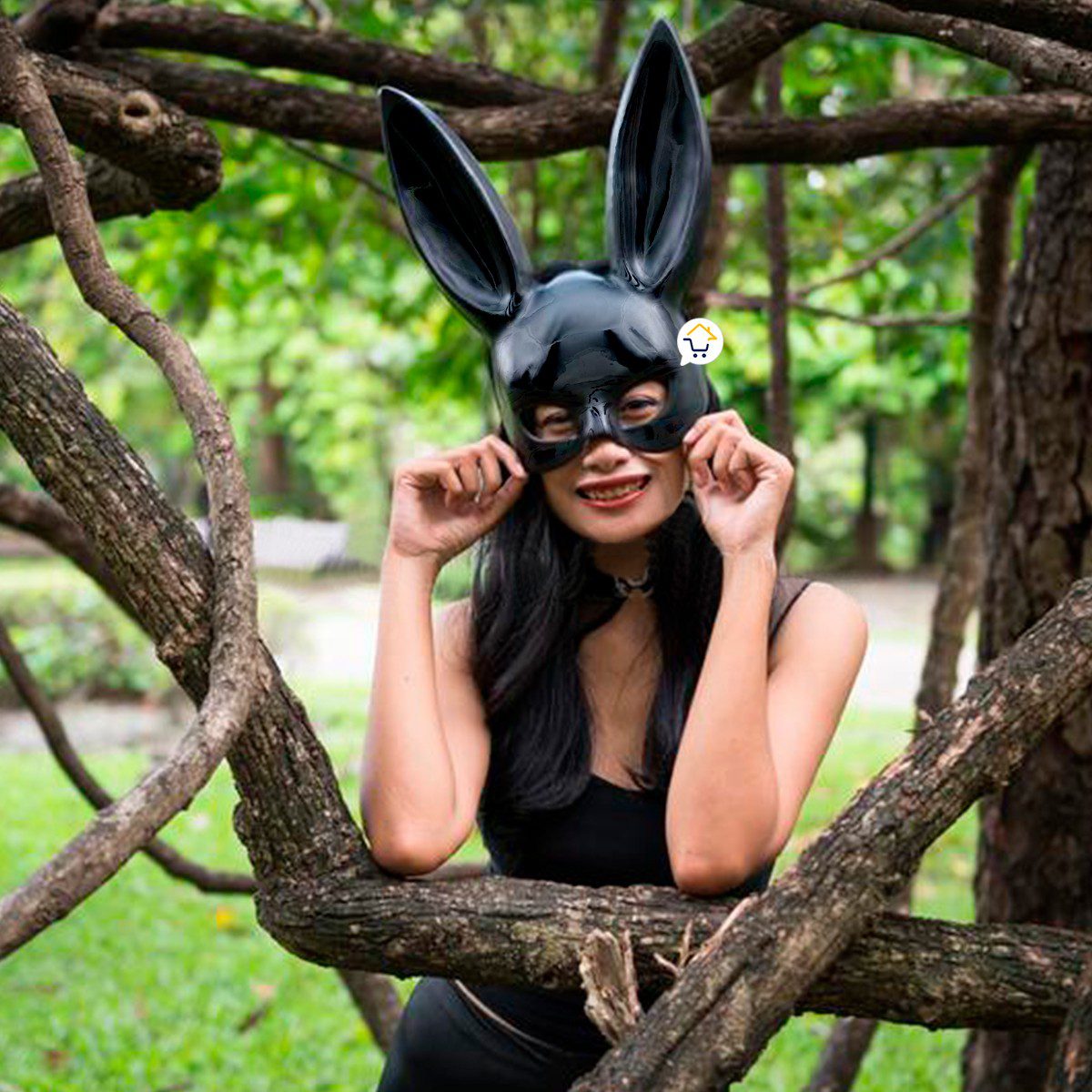 Mascara Conejo Negro Mujer Sexy Media Cara Halloween Accesorio Disfraz PG395N