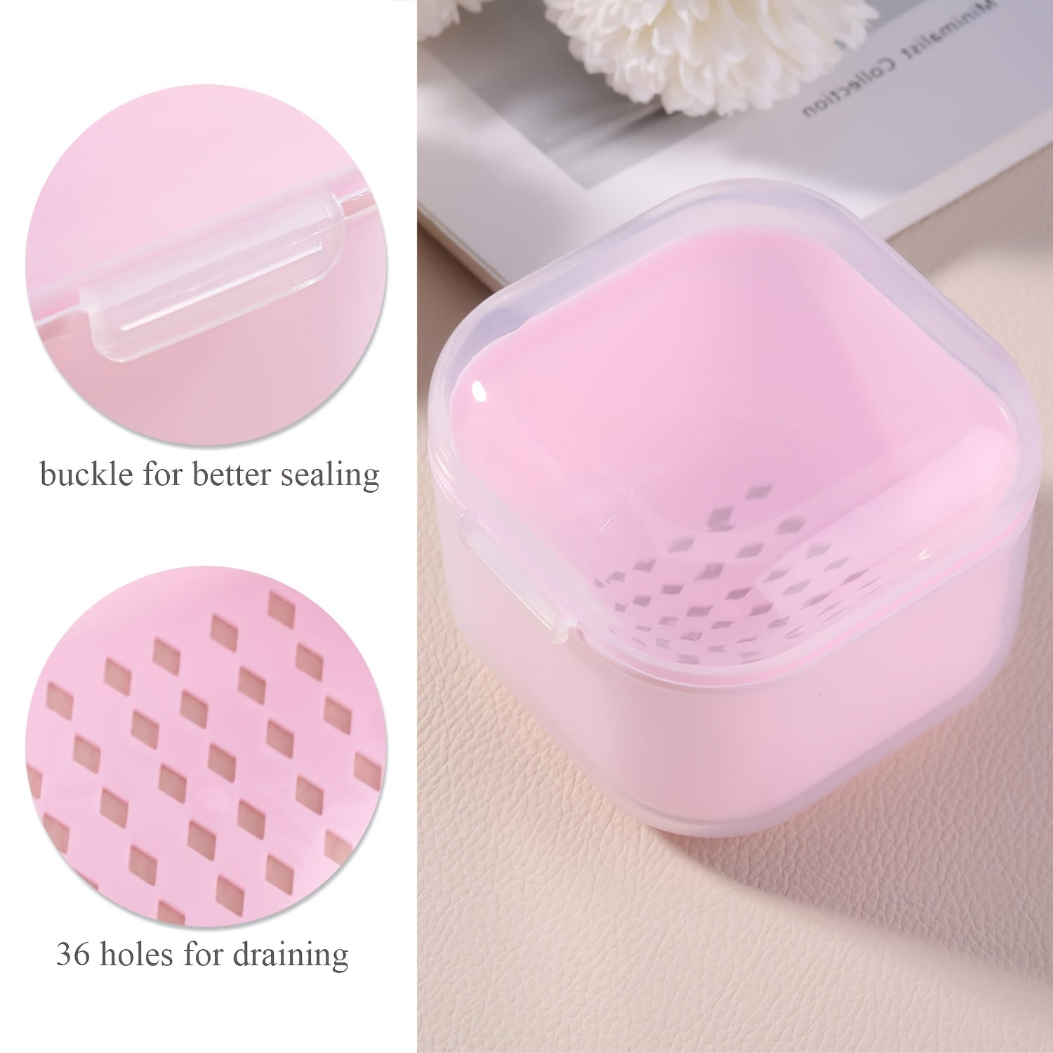1pc Herramienta de Manicura, Contenedor para Esterilización de Caja Limpiadora de Uñas, Bandeja de Desinfección Adecuada para Accesorios de Manicura con Canasta de Drenaje Rosa