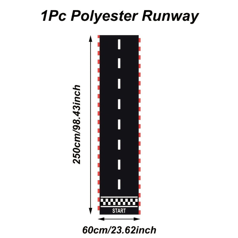 1pc, Tela de pista negra y blanca, 60*250 cm, corredor de poliéster inspirado en pistas de carreras, decoración para fiestas de cumpleaños, decoración para eventos y reuniones deportivas con tema de carreras, alfombra de pista deportiva para fiestas con