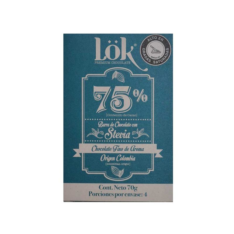 BARRA CHOCOLATE LOK 75% 70G STEVIA