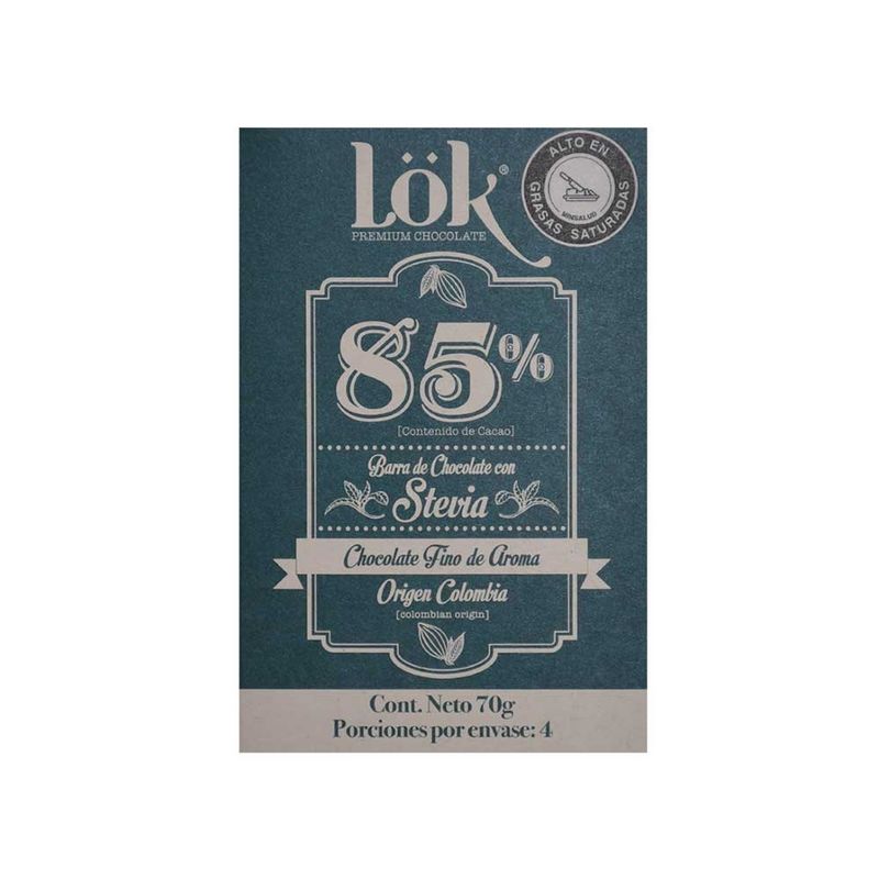 BARRA CHOCOLATE LOK 85% 70G STEVIA